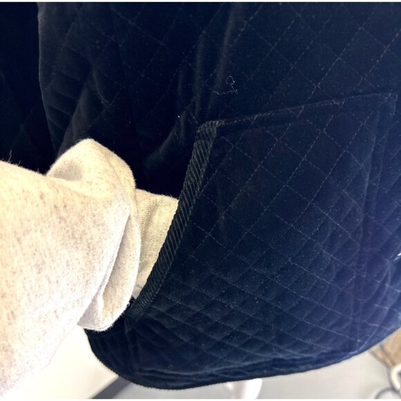 Chaps Jacket Black Velveteen Quilt Diamond Print Buttons Pockets Lined Size 3X - Picture 4 of 16